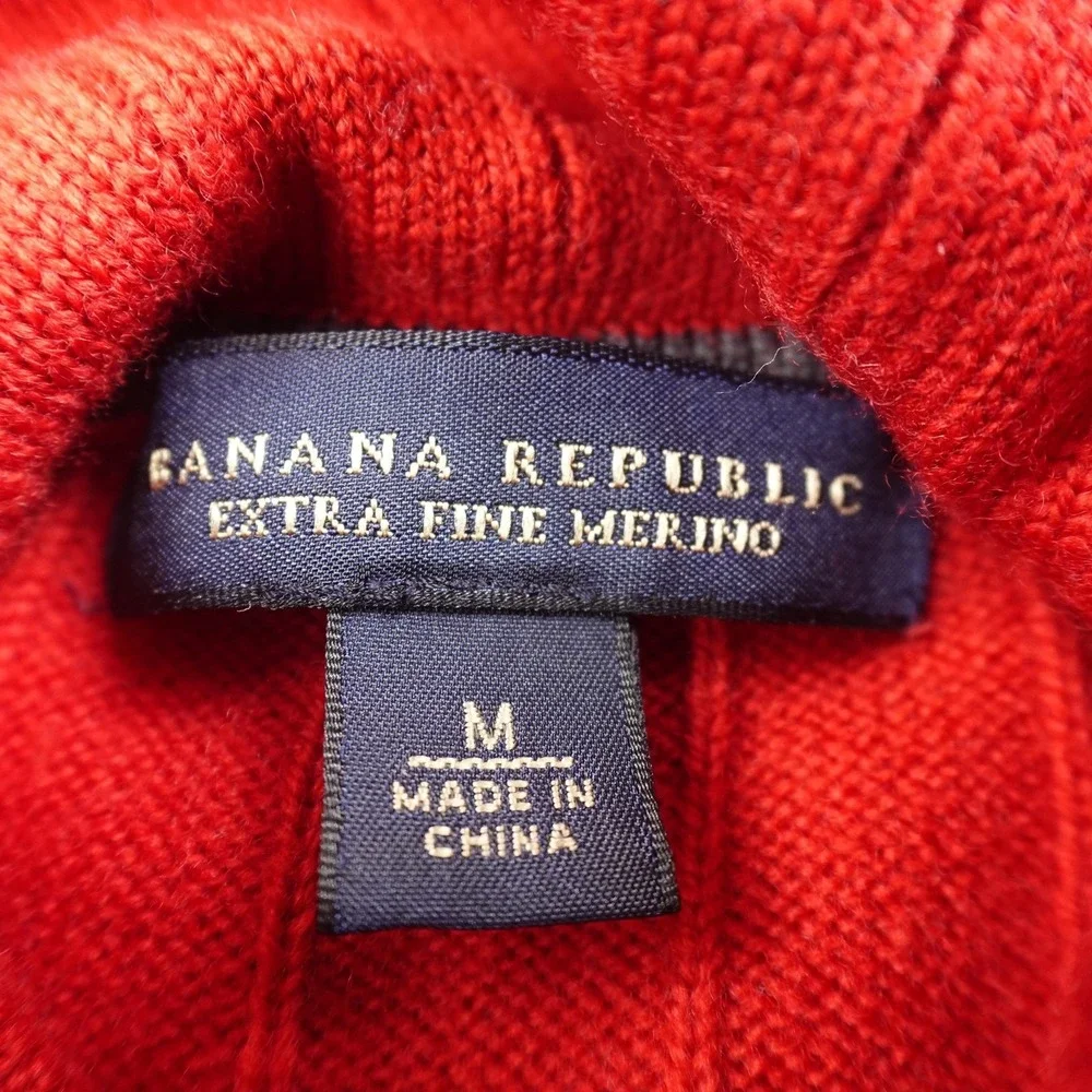 Banana Republic Sweater‎ Mens M Red Mock Neck Merino Wool Henley Pullover Cozy
